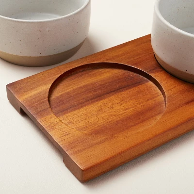 Wood Paddle With 4 Speckled Stoneware Bowls - Hearth & Handâ„¢ With Magnolia - Image 3