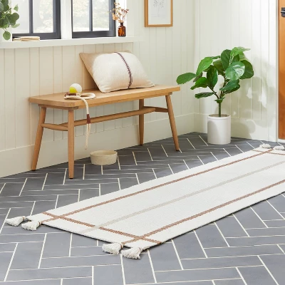 Bold Cross Stripes Tassel Rug Cream/Tan - Hearth & Handâ„¢ With Magnolia