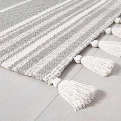 Pick Stitch Textured Stripe With Tassel Rug Jet Gray - Hearth & Hand™ With Magnolia