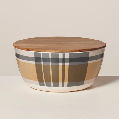 10pc Fall Plaid & Stripe Bamboo-Melamine Picnic Set Tan/Blue/Cream - Hearth & Handâ„¢ With Magnolia - Image 2