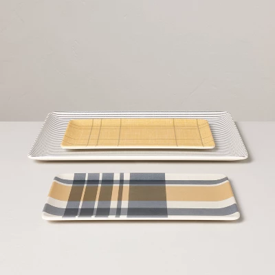 3pc Mixed Fall Pattern Bamboo-Melamine Serving Trays Gold/Blue/Cream - Hearth & Handâ„¢ With Magnolia - Image 2
