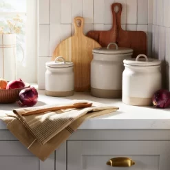 Dry Goods Stoneware Crock Canister Warm Gray/Clay - Hearth & Hand™ With Magnolia