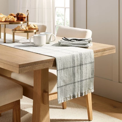 Textured Fall Plaid Woven Table Runner Sage Green - Hearth & Handâ„¢ With Magnolia
