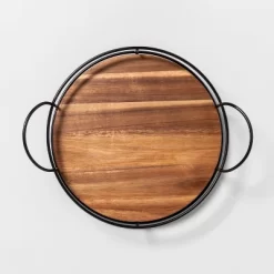 Wooden Lazy Susan With Metal Trim Brown/Black - Hearth & Handâ„¢ With Magnolia