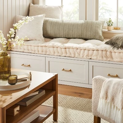 Textured Slub Stripe Square Throw Pillow Cream/Khaki - Hearth & Handâ„¢ With Magnolia