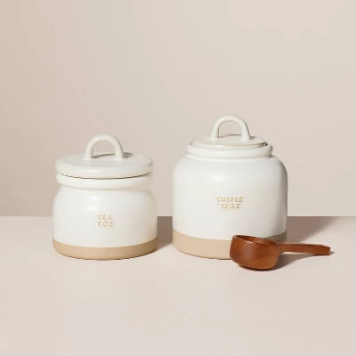 12oz Stoneware Crock Coffee Canister With Scoop Cream/Clay - Hearth & Handâ„¢ With Magnolia - Image 3
