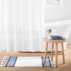 20" X 32" Color Block Stripe Tassels Bath Rug Faded Blue/White - Hearth & Handâ„¢ With Magnolia