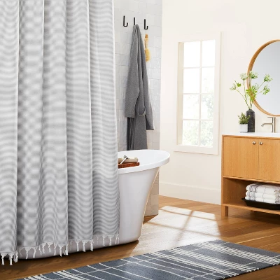 Ticking Stripe Woven Shower Curtain Gray/Cream - Hearth & Handâ„¢ With Magnolia - Image 2