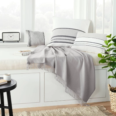 12"x30" Color Block Border Lumbar Pillow With Zipper Gray - Hearth & Handâ„¢ With Magnolia