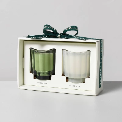 2pk Fluted Glass Candle Gift Set - Cypress & Pine/Mulled Spice 4.6oz - Hearth & Handâ„¢ With Magnolia - Image 2