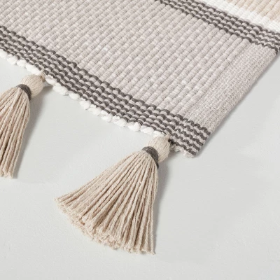 24"x60" Color Block Stripe Tassels Bath Rug Neutral Taupe - Hearth & Handâ„¢ With Magnolia - Image 2