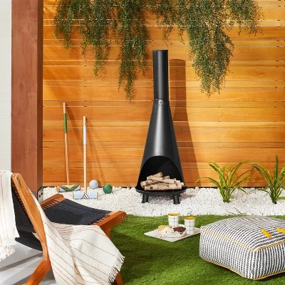 Wood Burning Outdoor Metal Fire Pit Chimenea Black - Hearth & Handâ„¢ With Magnolia