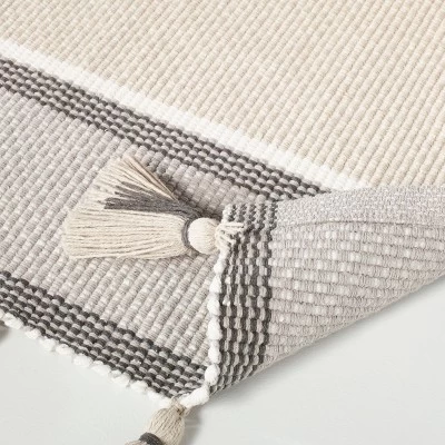 24"x60" Color Block Stripe Tassels Bath Rug Neutral Taupe - Hearth & Handâ„¢ With Magnolia - Image 3