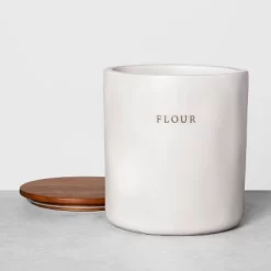 128oz Stoneware Flour Canister With Wood Lid Cream/Brown - Hearth & Handâ„¢ With Magnolia