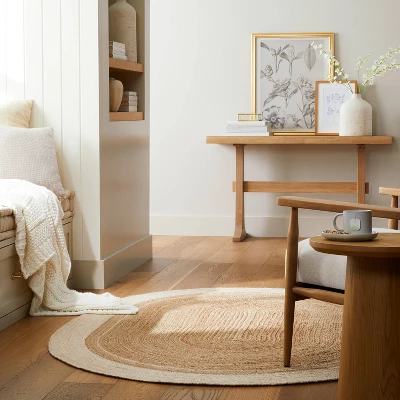 Bordered Color Block Braided Jute Area Rug Cream/Natural - Hearth & Handâ„¢ With Magnolia