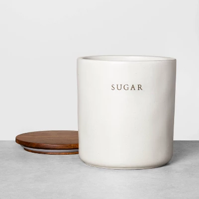 67oz Stoneware Sugar Canister With Wood Lid Cream/Brown - Hearth & Handâ„¢ With Magnolia