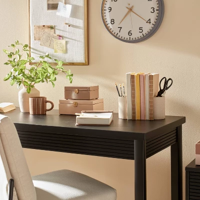 2pc Sandy Textured Ceramic Pencil Cup Bookend Set Natural - Hearth & Handâ„¢ With Magnolia