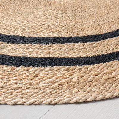 Round 5' Double Stripe Braided Jute Area Rug Charcoal/Tan - Hearth & Handâ„¢ With Magnolia