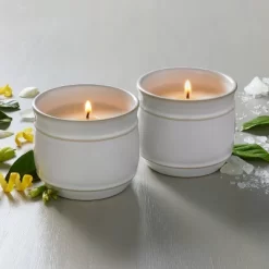 2pk Barrel Ceramic Candle Gift Set - Salt/Canvas 4oz - Hearth & Handâ„¢ With Magnolia