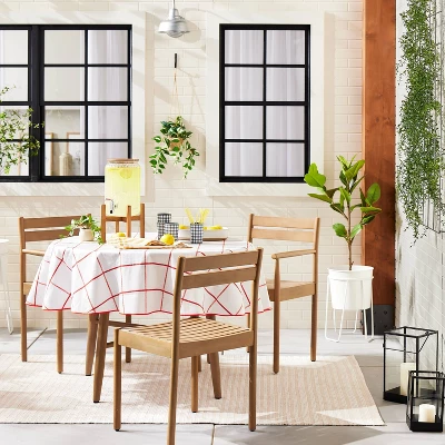 70" Distressed Grid Lines Wipeable Oil-Cloth Round Tablecloth Red/Cream - Hearth & Handâ„¢ With Magnolia