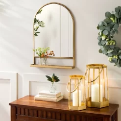 Arched Metal Frame Mirror With Shelf Brass Finish - Hearth & Handâ„¢ With Magnolia