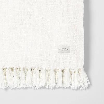 Knotted Fringe Throw Blanket White - Hearth & Handâ„¢ With Magnolia