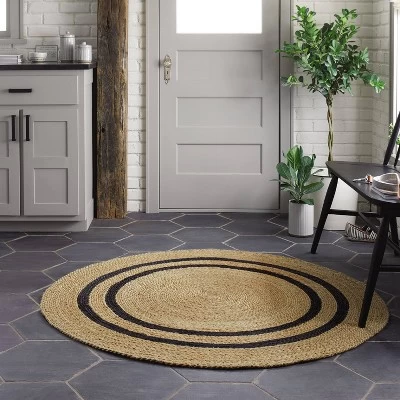 Round 5' Double Stripe Braided Jute Area Rug Charcoal/Tan - Hearth & Handâ„¢ With Magnolia - Image 2