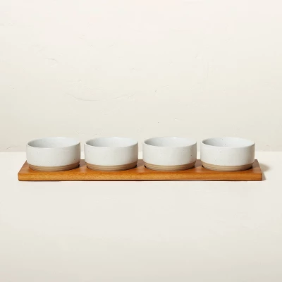 Wood Paddle With 4 Speckled Stoneware Bowls - Hearth & Handâ„¢ With Magnolia - Image 2