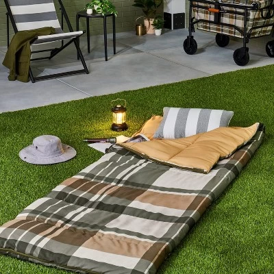 Adult Fall Plaid 40 Degree Sleeping Bag Green/Cream/Almond/Blue - Hearth & Handâ„¢ With Magnolia